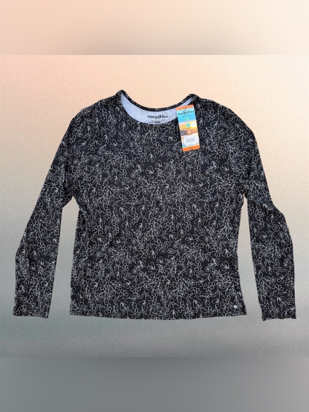 Hang Ten Black Floral UPF50+ Long Sleeve Rash Guard Swim Shirt • Flawed XXL